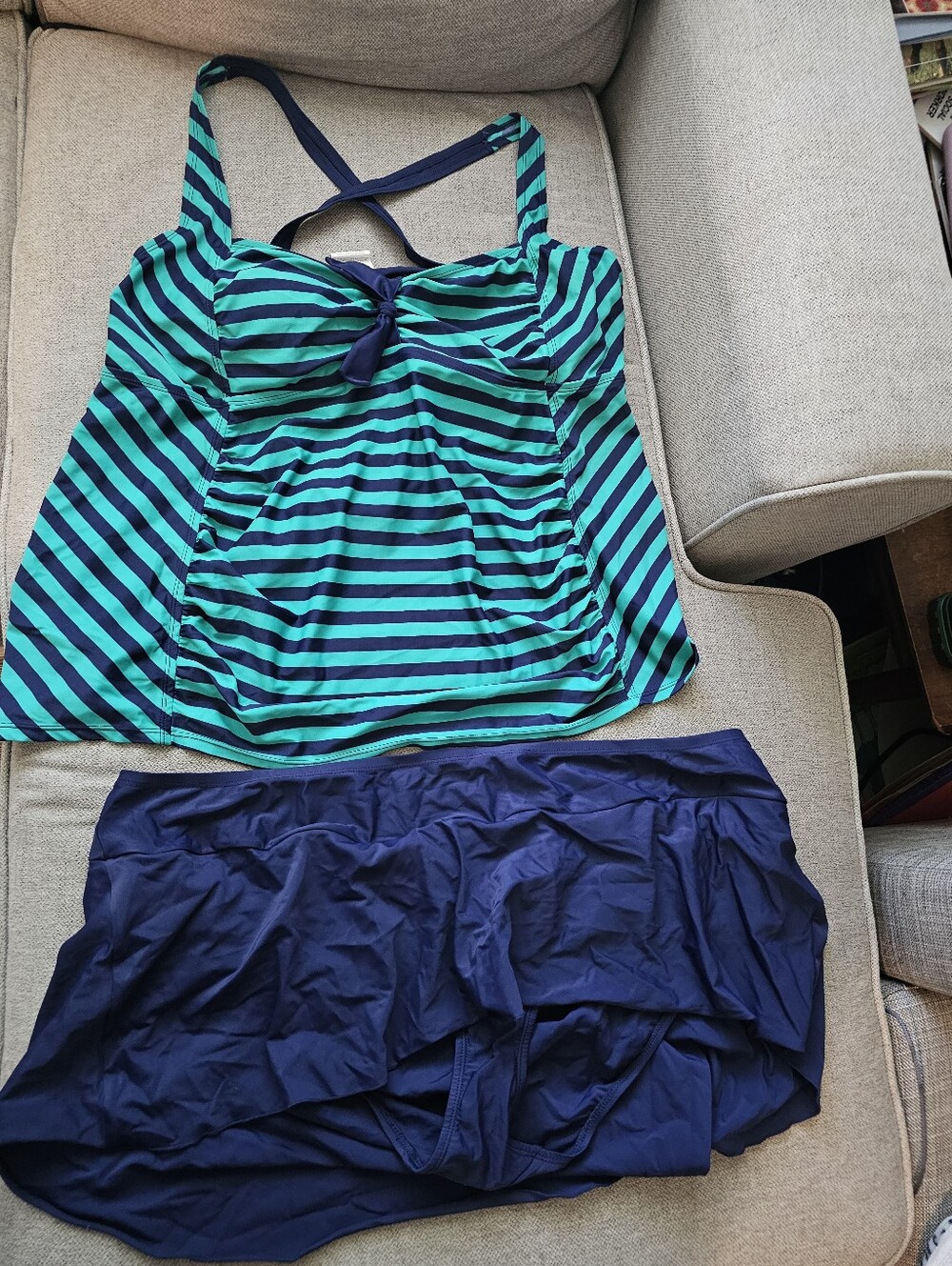 Oh Baby By Motherhood Teal & Navy Striped Tankini Set 3x Swimsuit